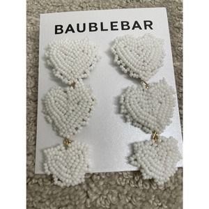 BaubleBar White Seed Bead Earrings Dangle Hearts Pierced NEW Drop Ear